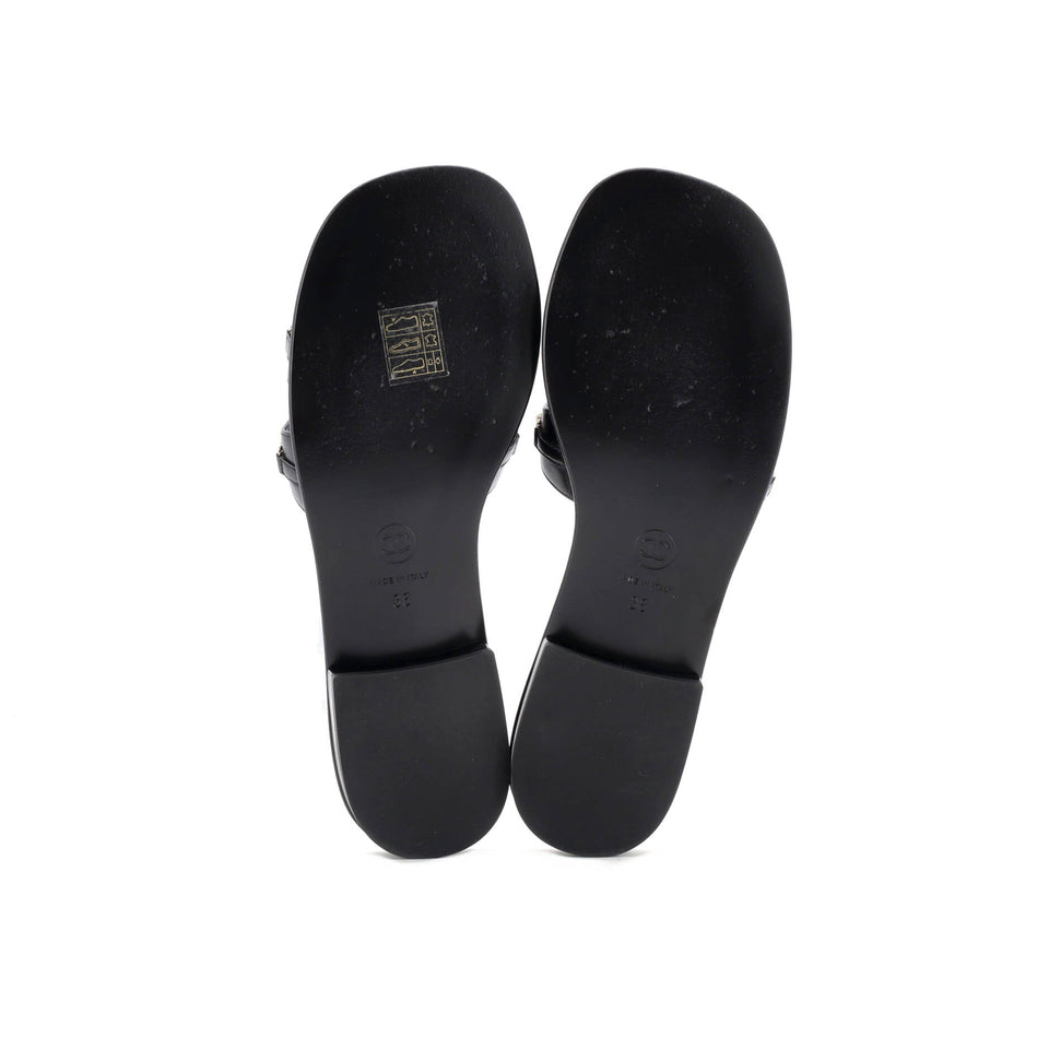 Women's Double Strap Slide Sandals Leather and Faux Pearls