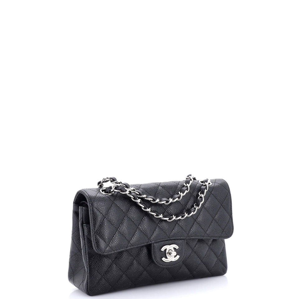 Classic Double Flap Bag Quilted Caviar Small