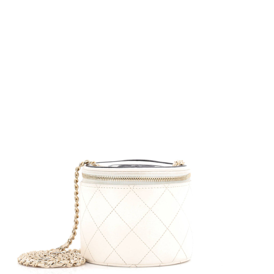 CC Round Vanity Case with Chain Quilted Lambskin Mini