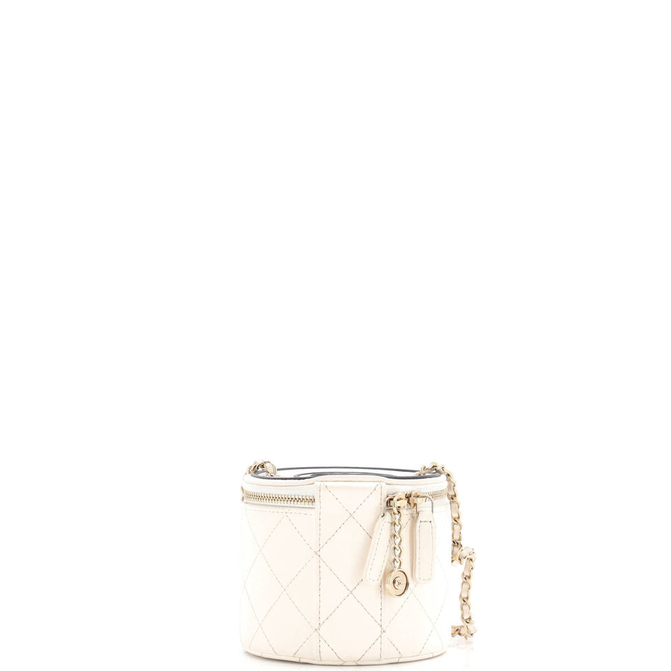CC Round Vanity Case with Chain Quilted Lambskin Mini