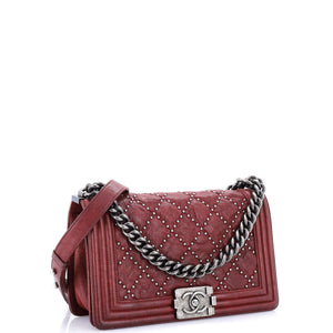 Boy Flap Bag Studded Quilted Distressed Calfskin Old Medium