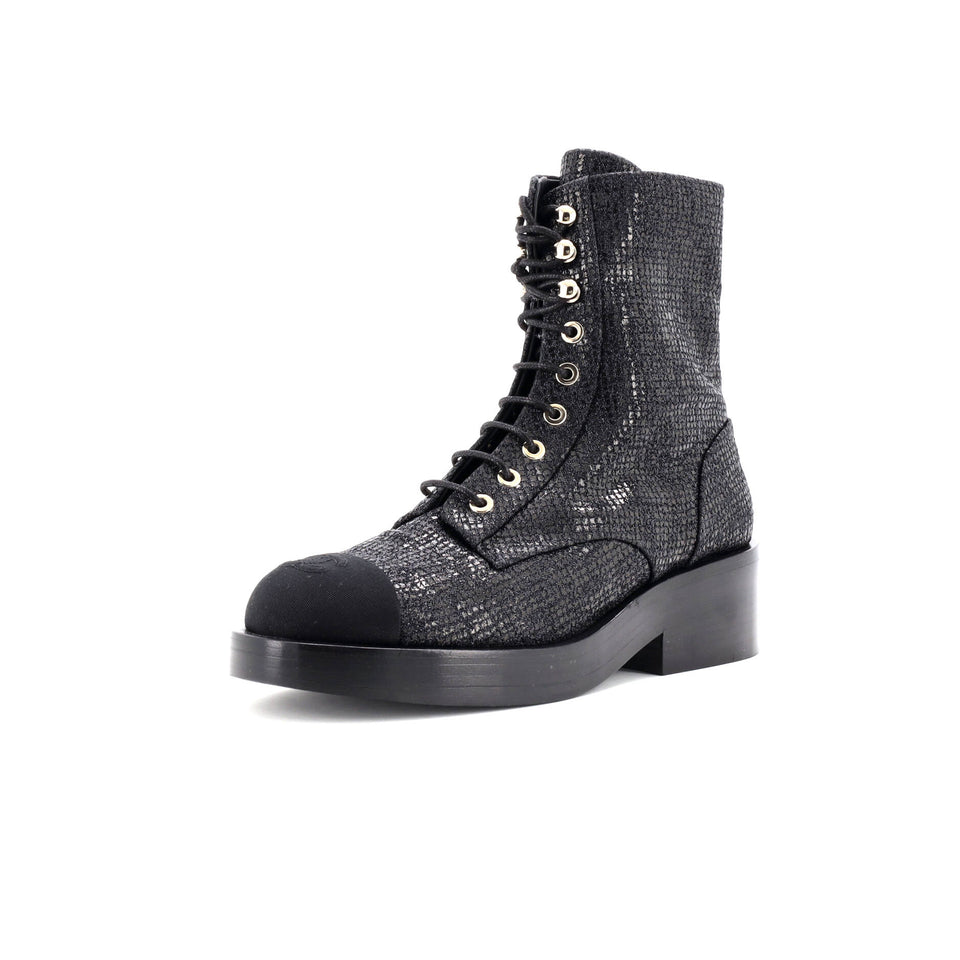 Women's CC Cap Toe Lace Up Combat Boots Fabric with Grosgrain