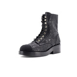 Women's CC Cap Toe Lace Up Combat Boots Fabric with Grosgrain