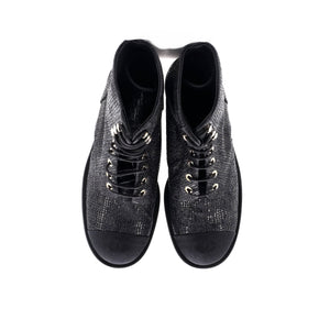 Women's CC Cap Toe Lace Up Combat Boots Fabric with Grosgrain