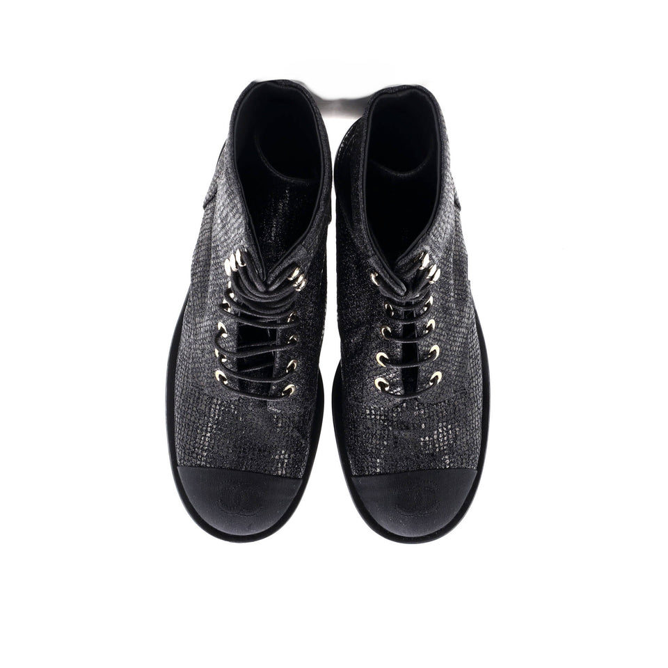 Women's CC Cap Toe Lace Up Combat Boots Fabric with Grosgrain