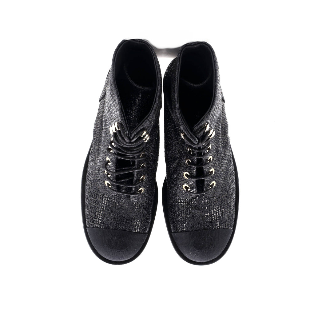 Women's CC Cap Toe Lace Up Combat Boots Fabric with Grosgrain