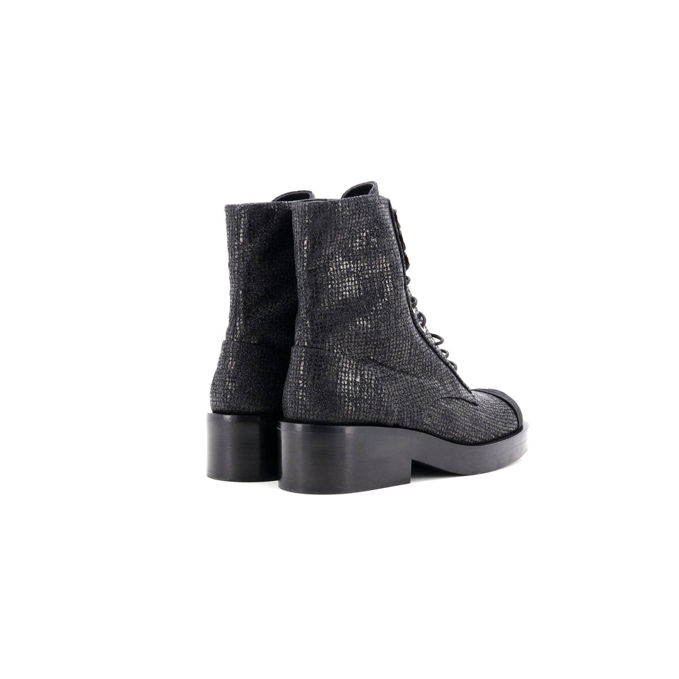 Women's CC Cap Toe Lace Up Combat Boots Fabric with Grosgrain