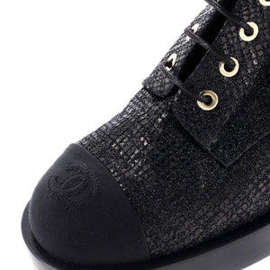 Women's CC Cap Toe Lace Up Combat Boots Fabric with Grosgrain