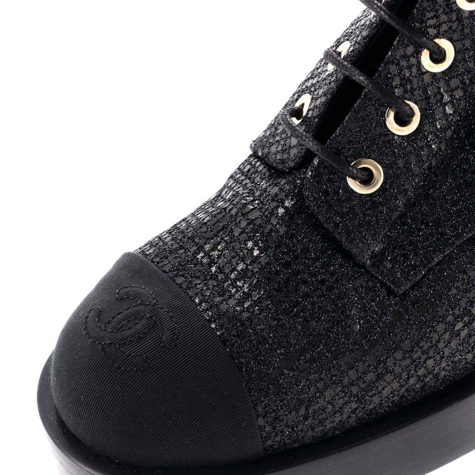 Women's CC Cap Toe Lace Up Combat Boots Fabric with Grosgrain