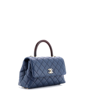 Coco Top Handle Bag Quilted Caviar with Lizard Embossed Handle Mini