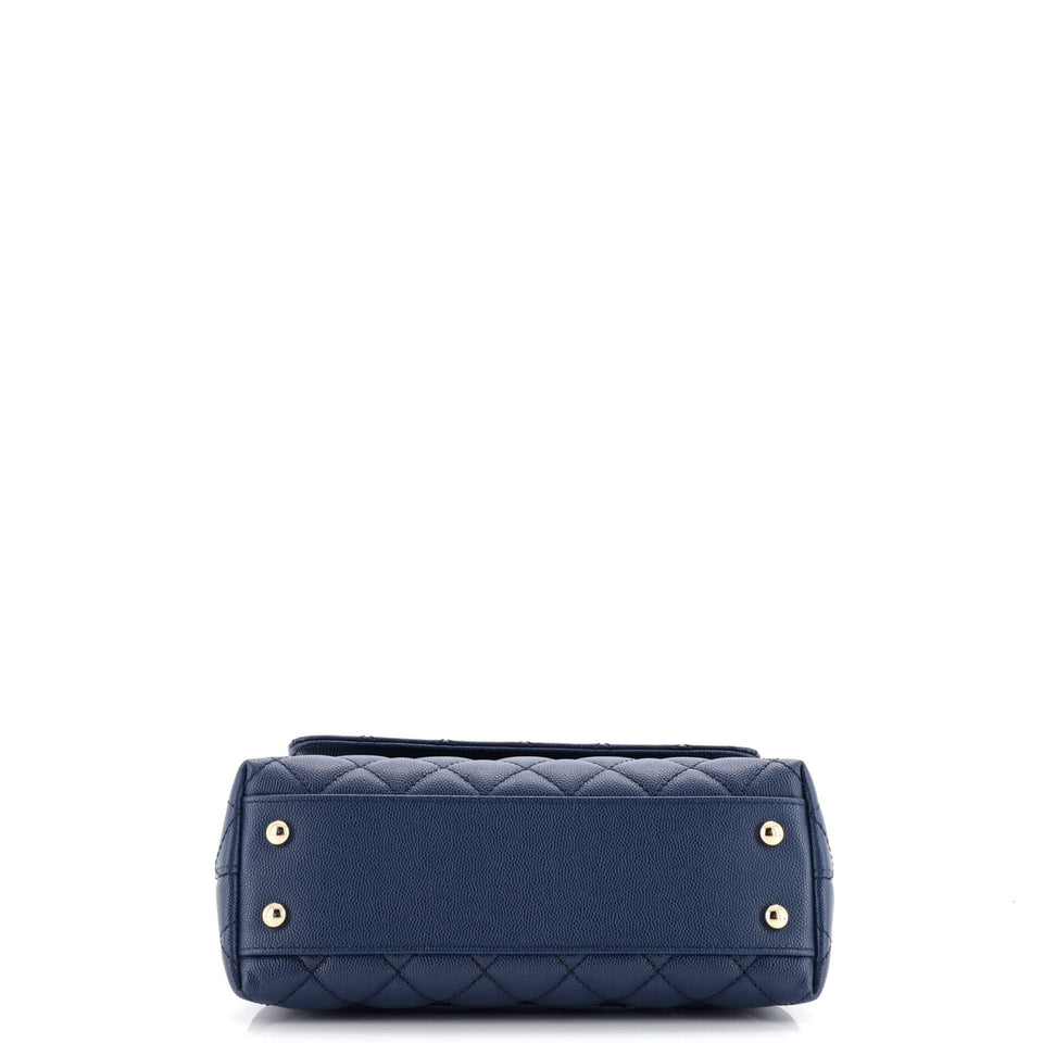 Coco Top Handle Bag Quilted Caviar with Lizard Embossed Handle Mini