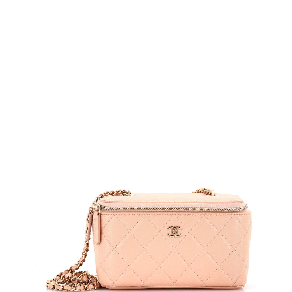 Classic Vanity Case with Chain Quilted Caviar Small