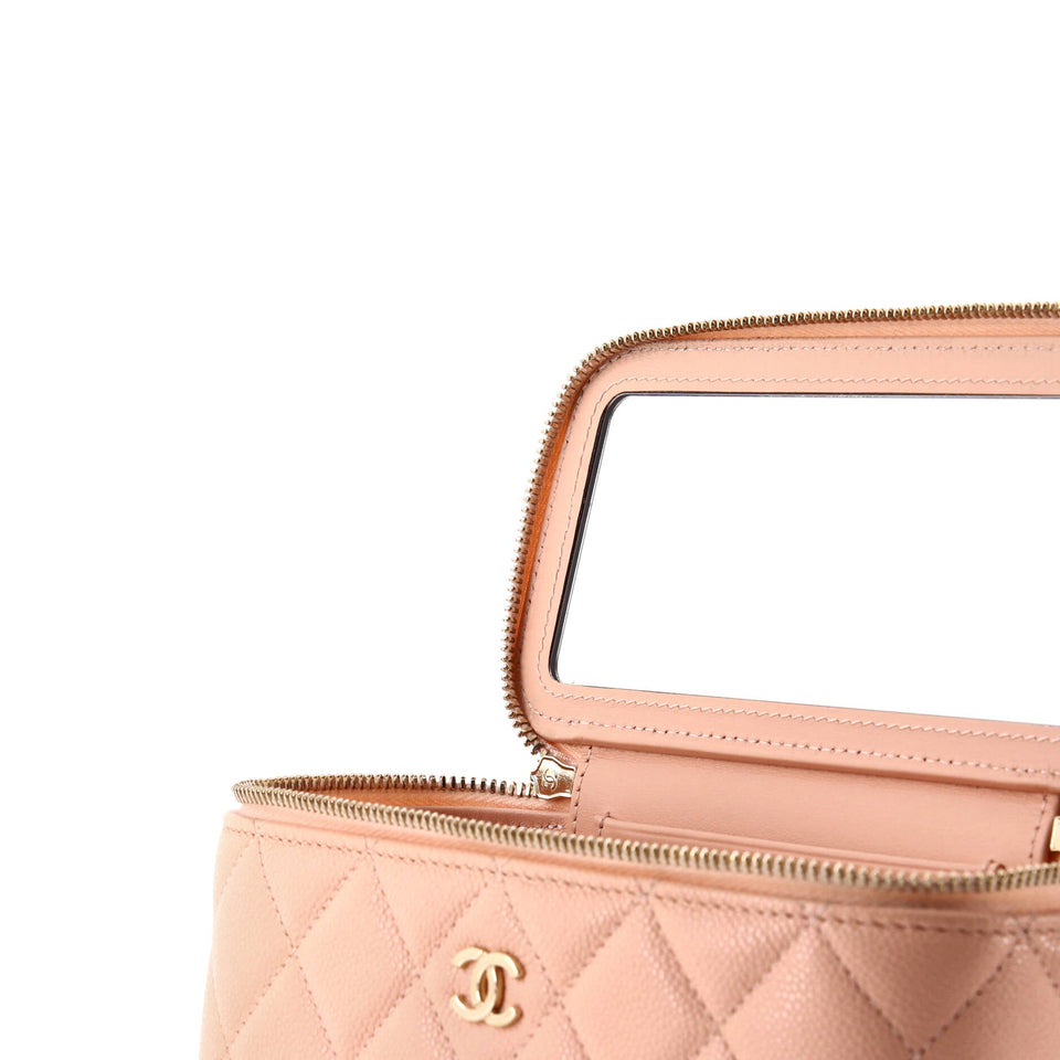 Classic Vanity Case with Chain Quilted Caviar Small