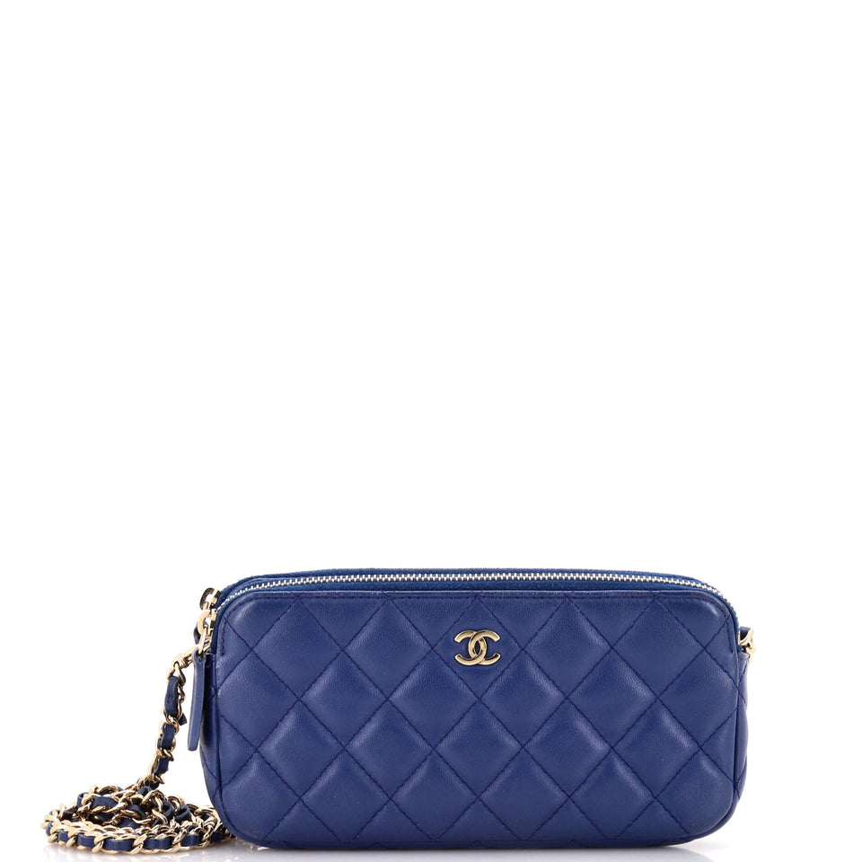 Double Zip Clutch with Chain Quilted Lambskin