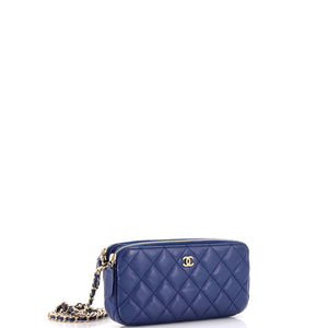 Double Zip Clutch with Chain Quilted Lambskin