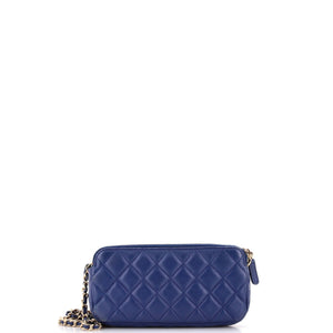 Double Zip Clutch with Chain Quilted Lambskin