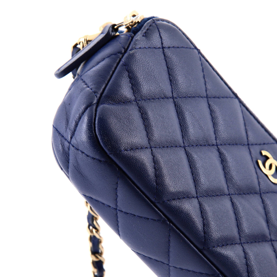 Double Zip Clutch with Chain Quilted Lambskin