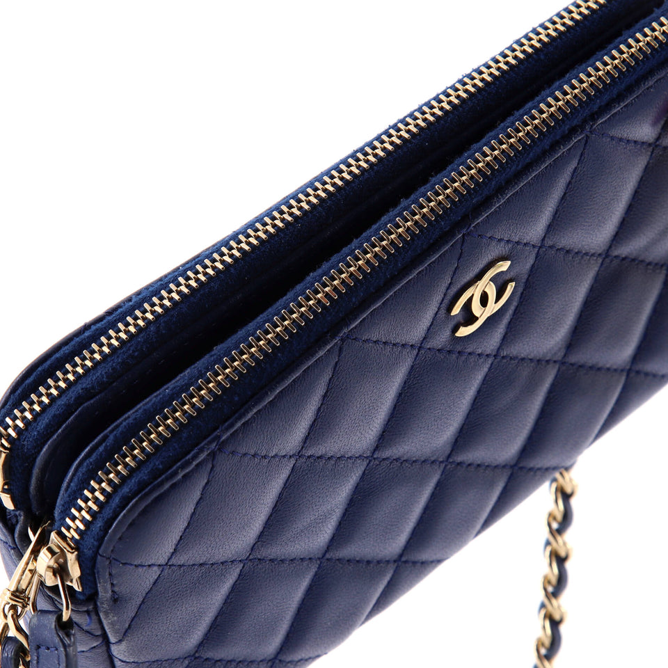 Double Zip Clutch with Chain Quilted Lambskin