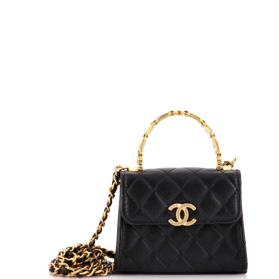 Coco Enamel Top Handle Flap Bag Quilted Lambskin Small