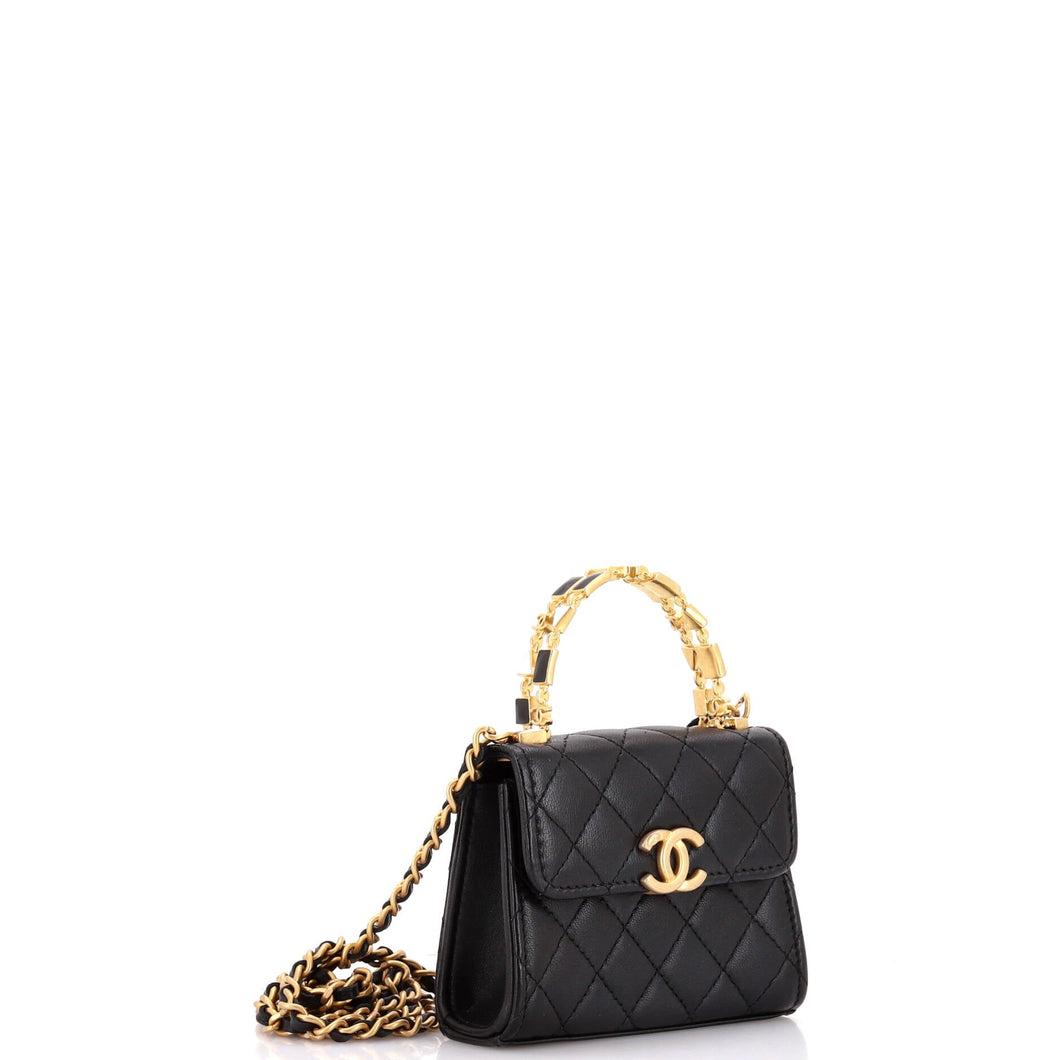 Coco Enamel Top Handle Flap Bag Quilted Lambskin Small