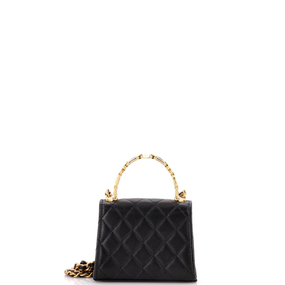Coco Enamel Top Handle Flap Bag Quilted Lambskin Small