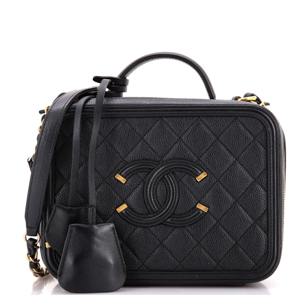 Filigree Vanity Case Quilted Caviar Medium