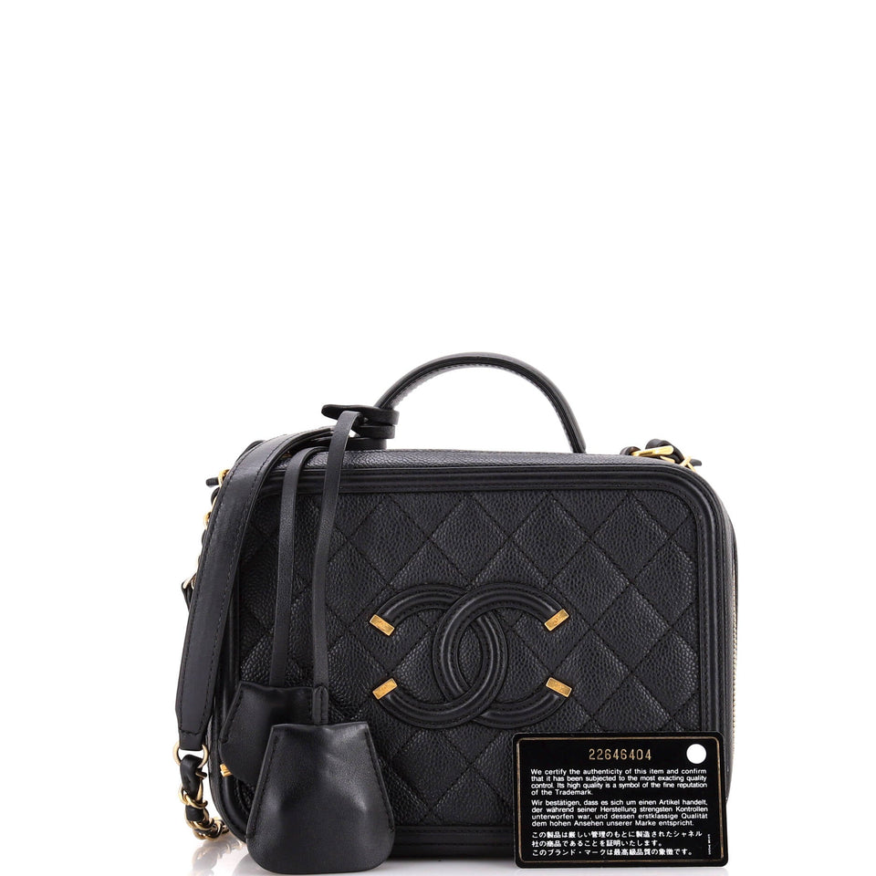 Filigree Vanity Case Quilted Caviar Medium