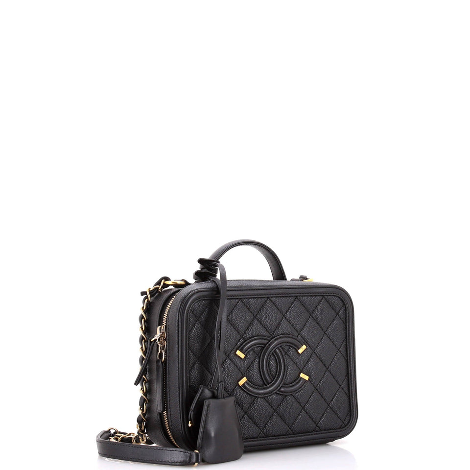 Filigree Vanity Case Quilted Caviar Medium