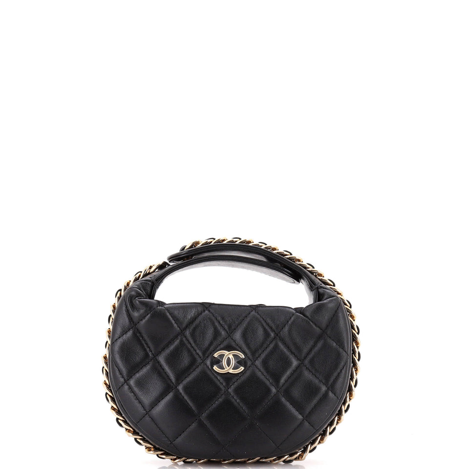 Chain Around Hobo Pouch Quilted Lambskin Mini