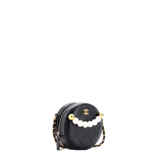 Chic Pearls Round Clutch with Chain Quilted Lambskin