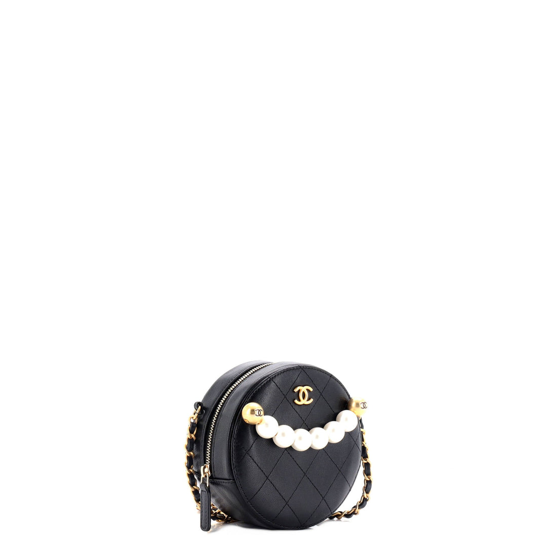 Chic Pearls Round Clutch with Chain Quilted Lambskin