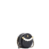 Chic Pearls Round Clutch with Chain Quilted Lambskin