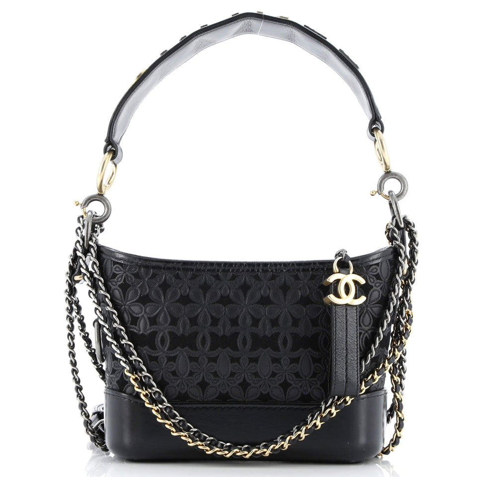 Gabrielle Hobo with Logo Handle Laser Cut Calfskin and Wool Felt Small