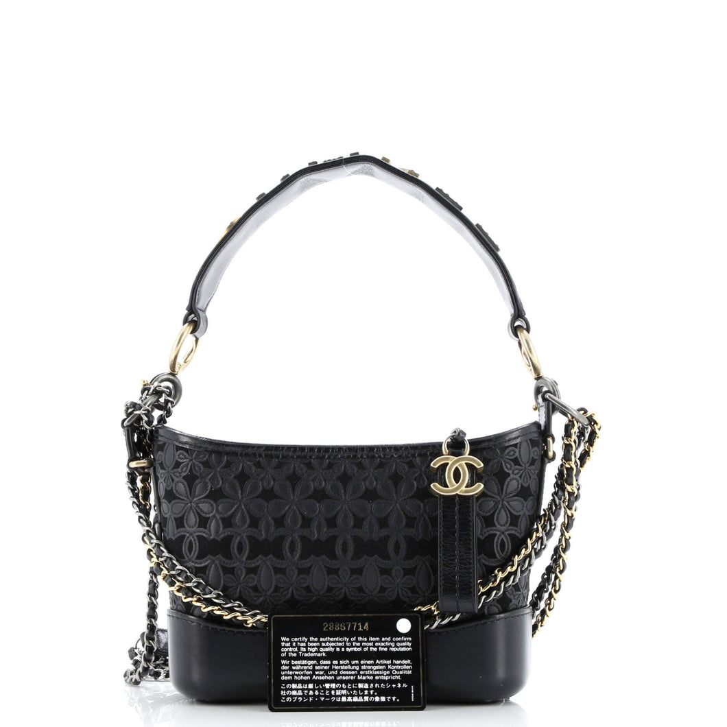 Gabrielle Hobo with Logo Handle Laser Cut Calfskin and Wool Felt Small