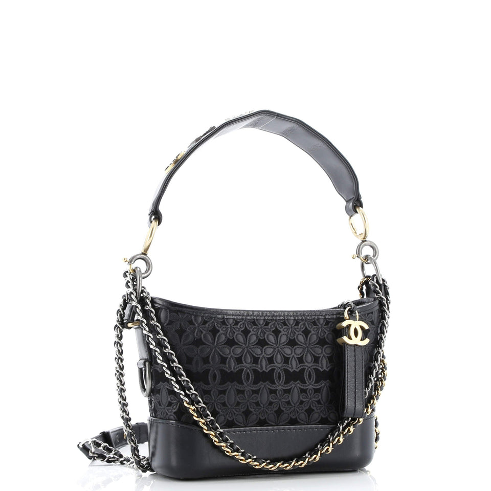 Gabrielle Hobo with Logo Handle Laser Cut Calfskin and Wool Felt Small