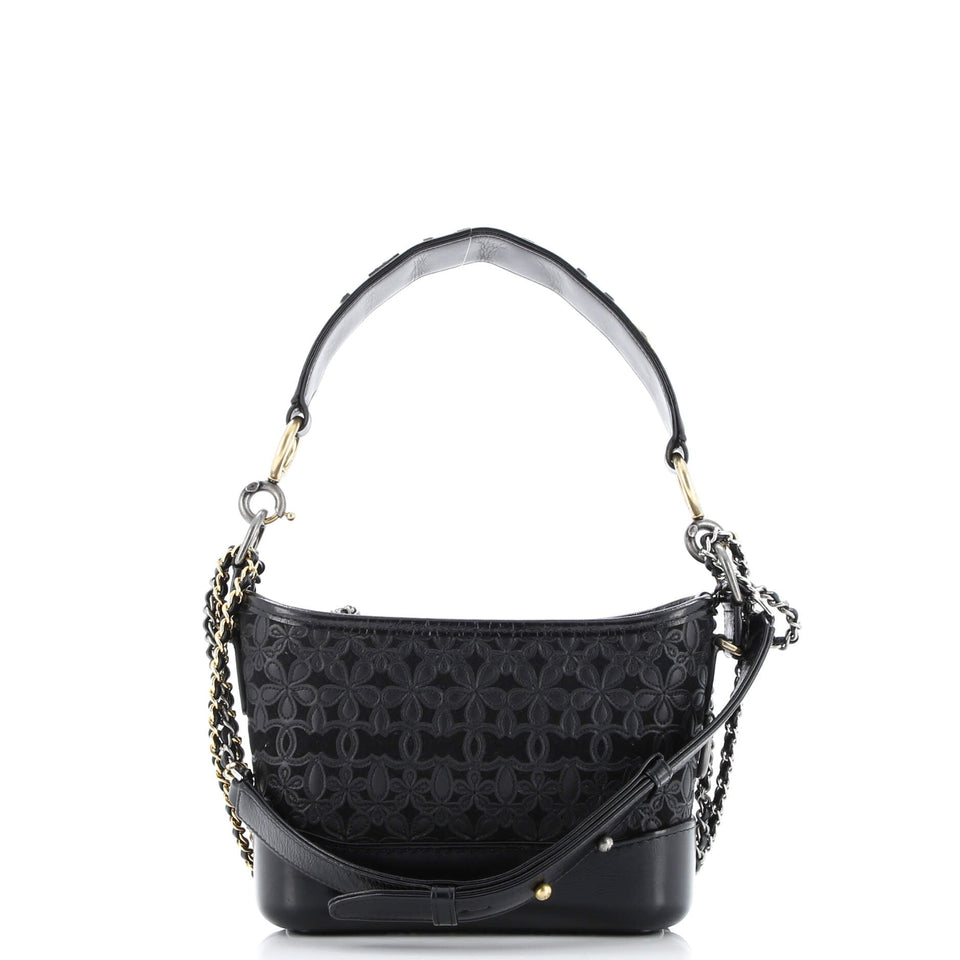 Gabrielle Hobo with Logo Handle Laser Cut Calfskin and Wool Felt Small