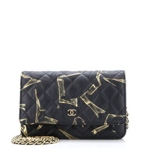 Wallet on Chain Quilted Printed Crumpled Calfskin