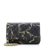 Wallet on Chain Quilted Printed Crumpled Calfskin
