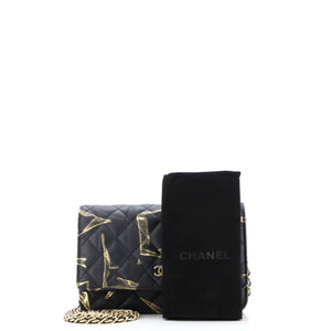 Wallet on Chain Quilted Printed Crumpled Calfskin