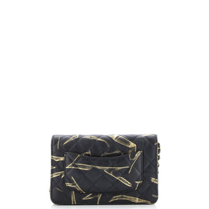 Wallet on Chain Quilted Printed Crumpled Calfskin
