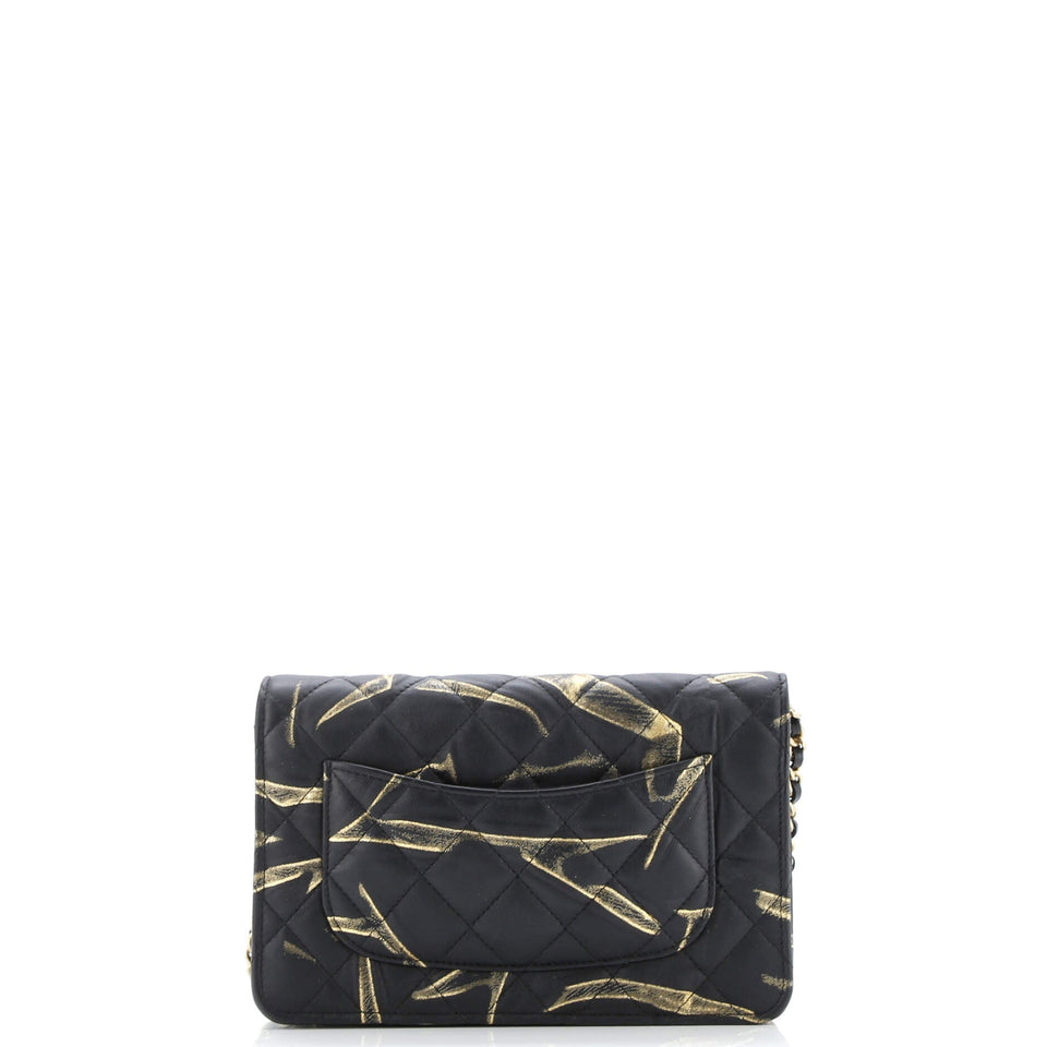 Wallet on Chain Quilted Printed Crumpled Calfskin