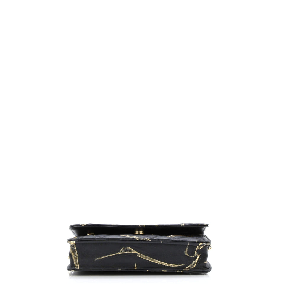 Wallet on Chain Quilted Printed Crumpled Calfskin