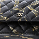 Wallet on Chain Quilted Printed Crumpled Calfskin