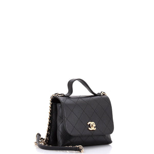 CC Double Pocket Top Handle Bag Stitched Calfskin Small