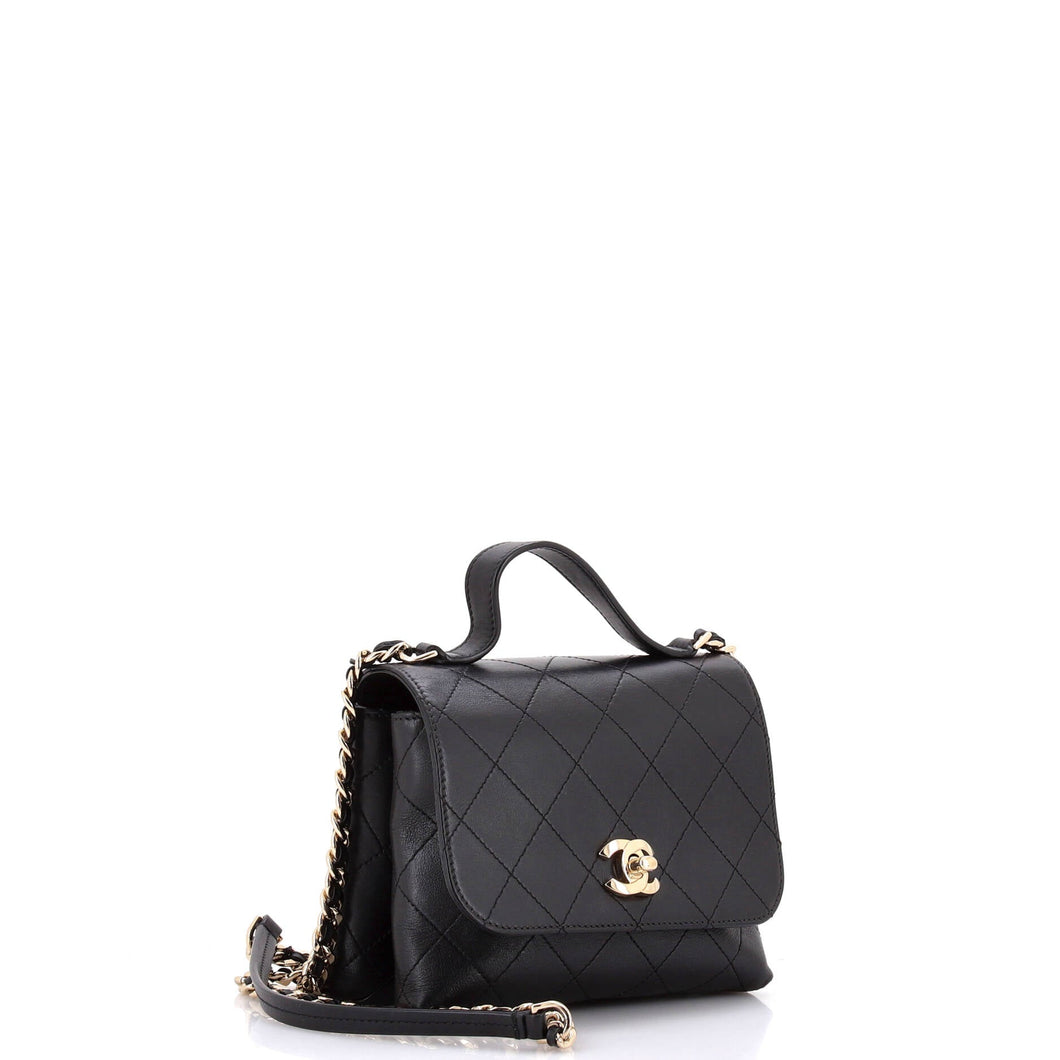 CC Double Pocket Top Handle Bag Stitched Calfskin Small
