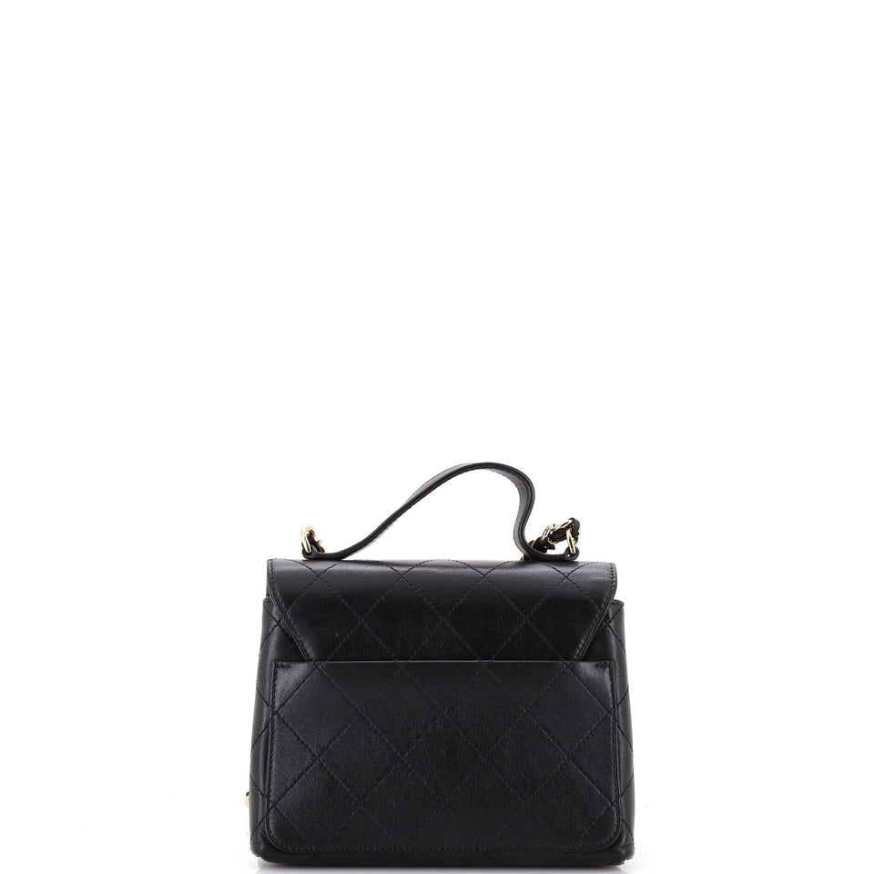 CC Double Pocket Top Handle Bag Stitched Calfskin Small