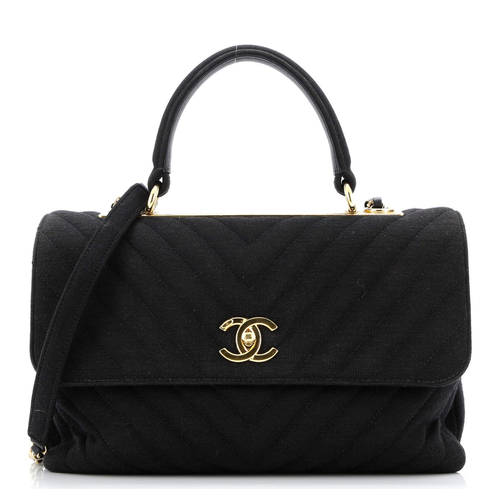 Trendy CC Top Handle Bag Chevron Jersey Medium