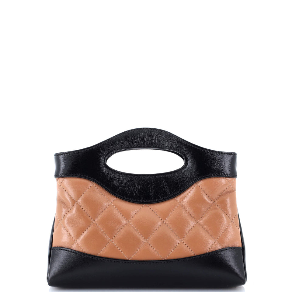 31 Shopping Bag Clutch with Chain Quilted Shiny Crumpled Calfskin Small