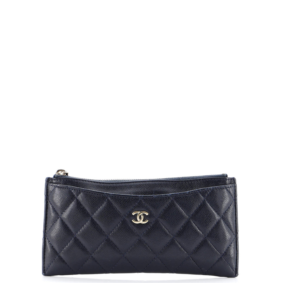 Classic Zip Pouch Quilted Caviar Long