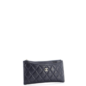 Classic Zip Pouch Quilted Caviar Long